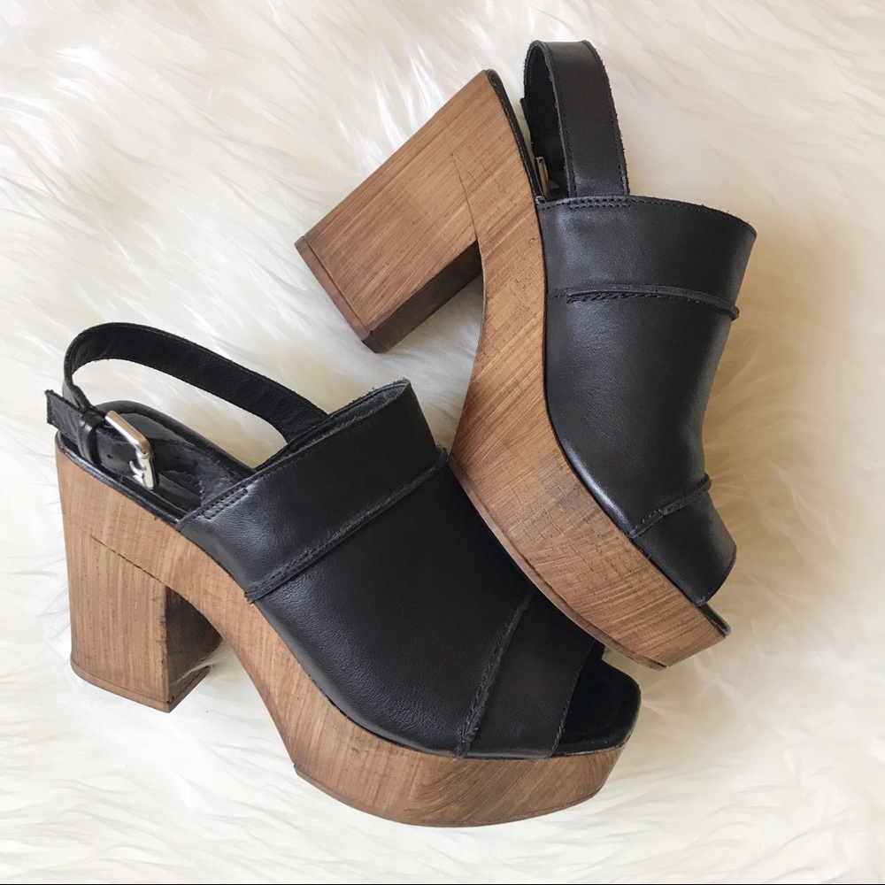 Topshop Black Leather Peep Toe Platforms